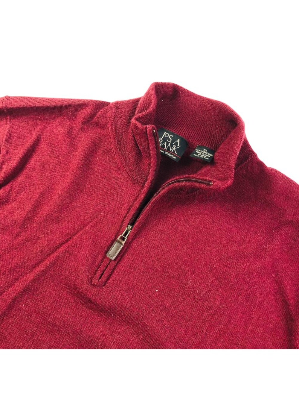 Jos A. Bank Men’s Traveler 100% Wool 1/4 Zip Pullover Sweater Maroon Red • XL